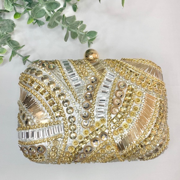 INC Jocelyn Beaded clutch Gold Chain Strap Bag Sequins Bag - Picture 3 of 11